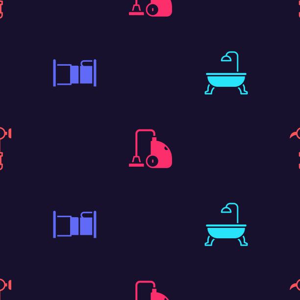 设置浴缸床上的吸尘器和锤子图片下载