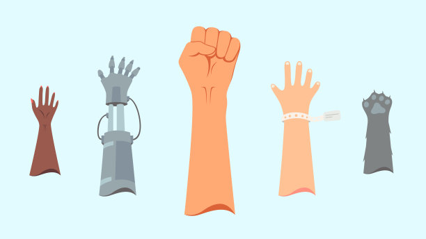 人类，机器人和猫的手图片下载