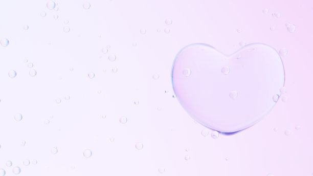 3 d演示。透明的心和多个泡沫在粉红色的背景。(水平)图片下载
