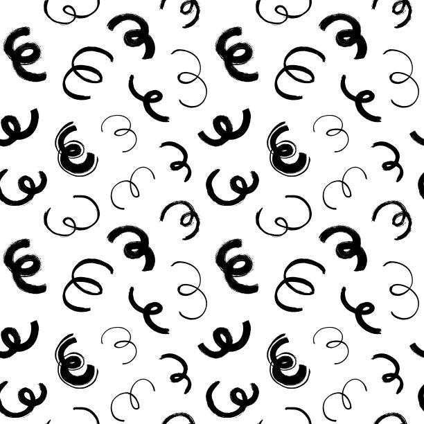 卷曲的线条和波浪的笔触矢量无缝模式。图片下载