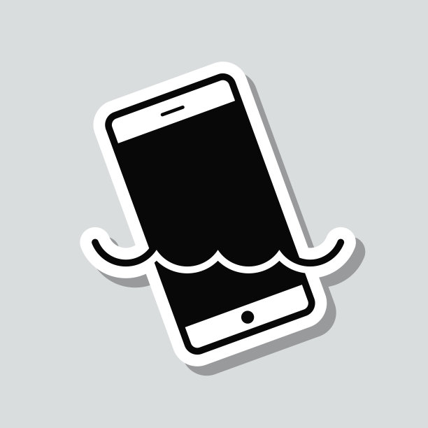 智能手机在水里。图标贴纸在灰色背景图片下载