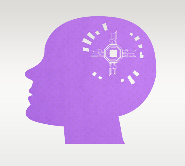 带有芯片的人头剪影，人工智能学习的概念图片下载