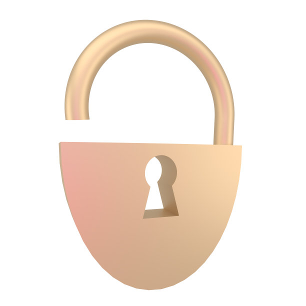 打开挂锁3d图标。带钢卸扣的体积锁。盗窃和公开信息和财产。破解密码和个人网络帐户安全。图片下载