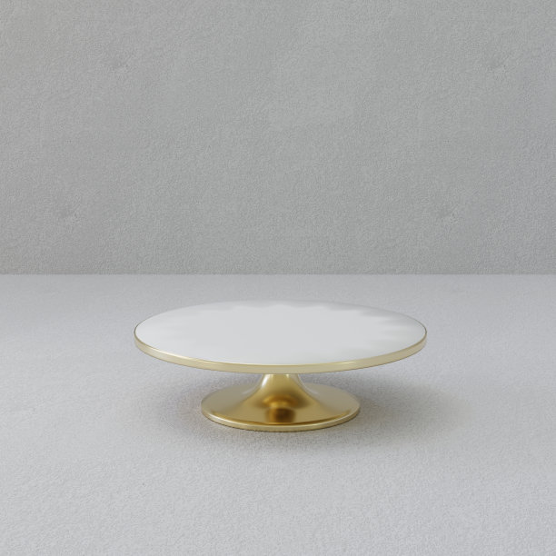 3D渲染白色和金色豪华蛋糕架与水泥背景图片下载