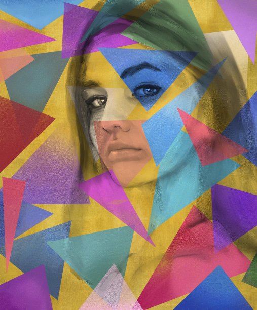 艺术女性肖像的背景上有几何图案图片下载