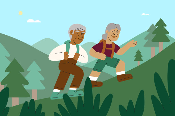 两位老朋友在山间公园爬山时聊天图片下载