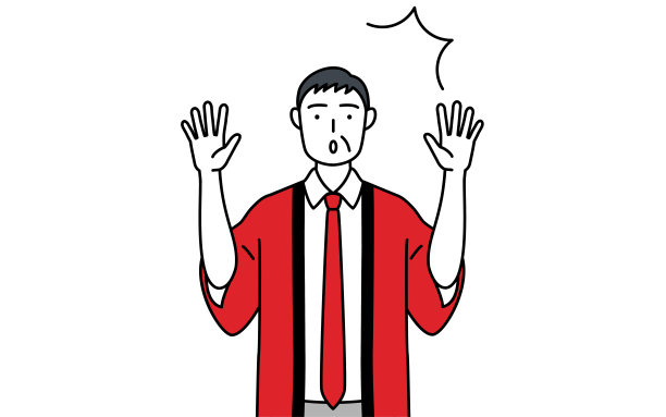 一位身穿红色幸福大衣的老人惊讶地举起手来。图片下载