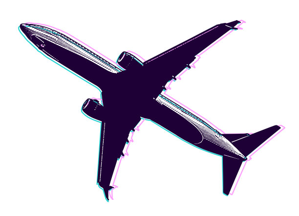 用故障技术在白色背景上剪切客机图片下载