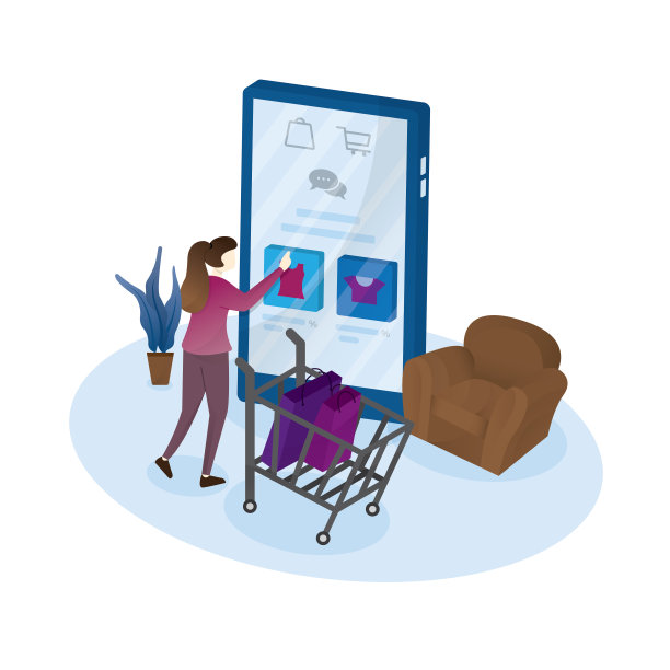 女人在网上购物的手机插图。网上购物或移动应用向量概念营销和数字营销图片下载