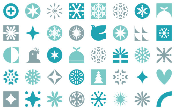 复古蓝色包豪斯风格的圣诞图标图片下载