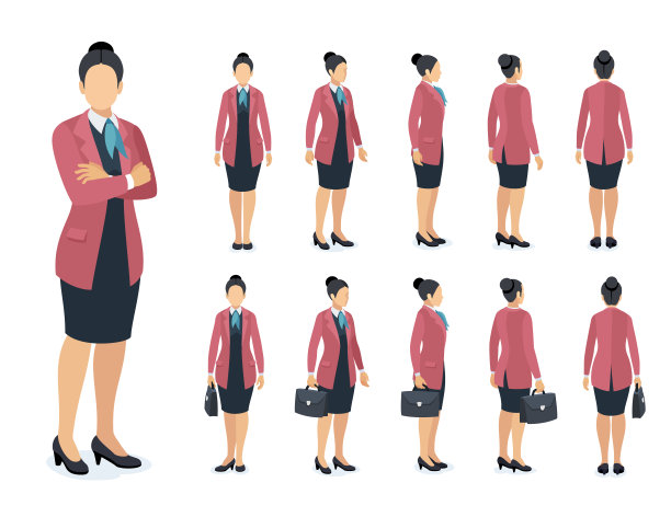 一套女商人角色设计。不同的姿势设计。图片下载