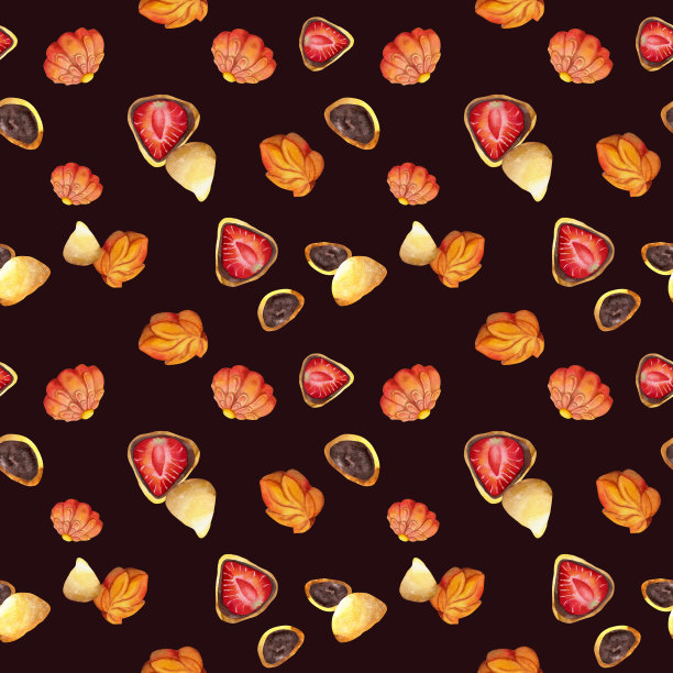 水彩无缝图案与手绘传统日本糖果。和木、麻糬、秋天的枫叶。孤立的彩色背景。请柬，餐厅菜单，贺卡，印刷品，纺织品图片下载