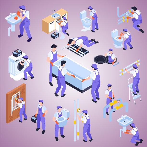 水管工信息图集与职业工作符号等距矢量插图图片下载