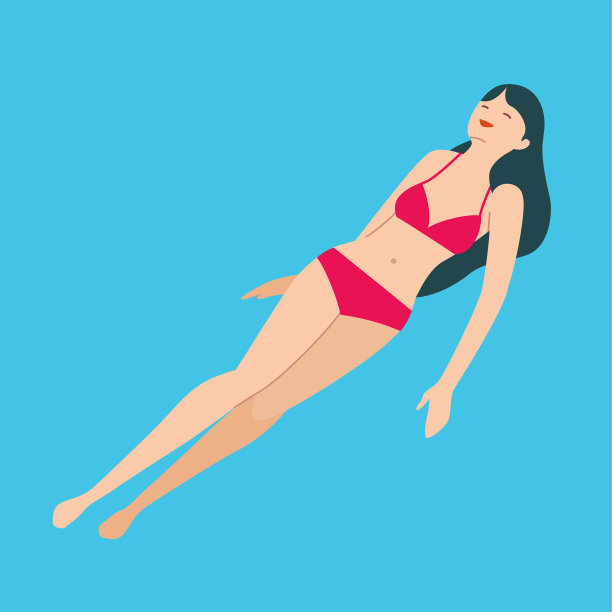 游泳衣女孩漂浮在蓝色的水里图片下载