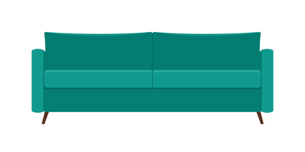 绿色矢量沙发在平面风格。软模型矢量插图图片下载