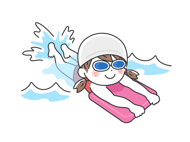 一个女孩戴着护目镜在游泳学校的踢水板上练习。图片下载