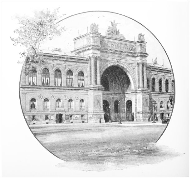 巴黎和法国的古董旅行照片:工业宫，香榭丽舍大道图片下载