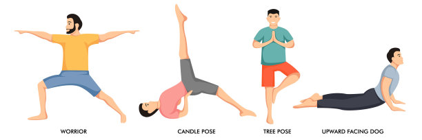 男性和女性做瑜伽姿势练习的插图图片下载