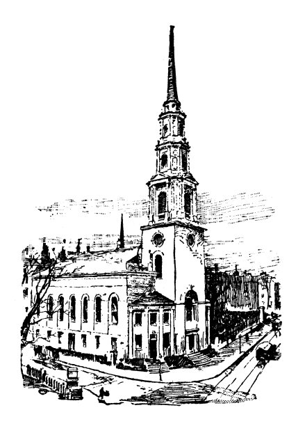 美国，马萨诸塞州地标和公司的古董插图:波士顿，公园街教堂图片下载