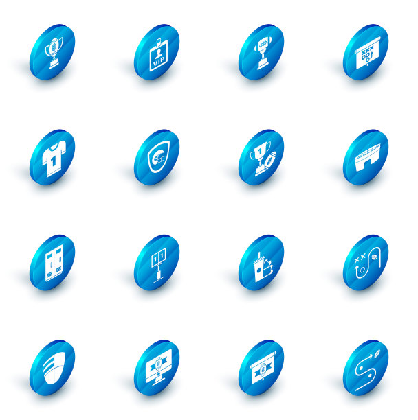 设置VIP徽章，规划策略概念，球衣，足球，篮球队或工人更衣室，头盔盾牌，足球场和图标。向量图片下载