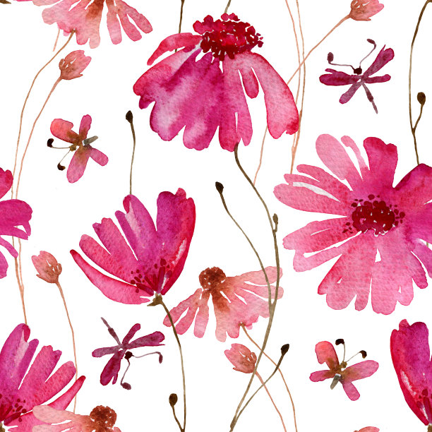 粉色花朵无缝花纹图片下载