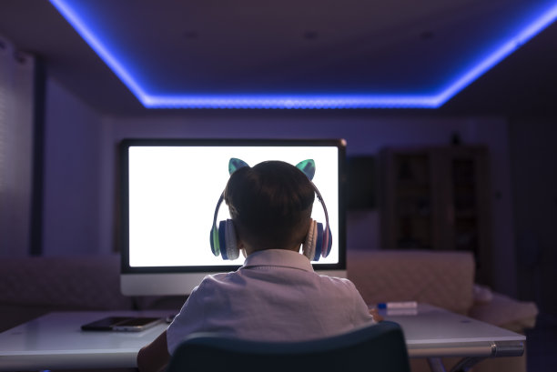 游戏玩家在家玩游戏（带LED灯）图片下载