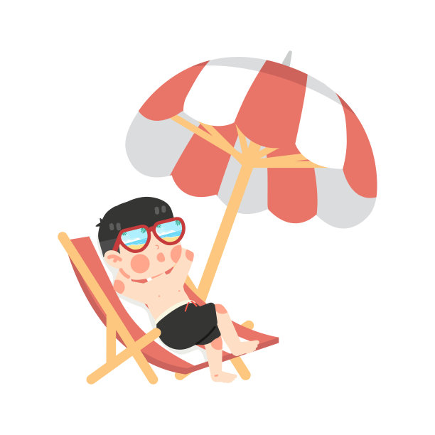 孩子放松，坐在沙滩椅上图片下载