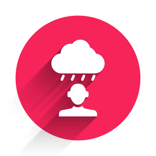 白色抑郁和沮丧图标，长阴影背景，精神健康问题，红色圆形按钮矢量图图片下载