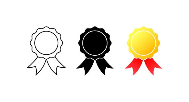 奖励。款式各异，色彩缤纷，有感谢奖、成就奖。矢量图标。图片下载