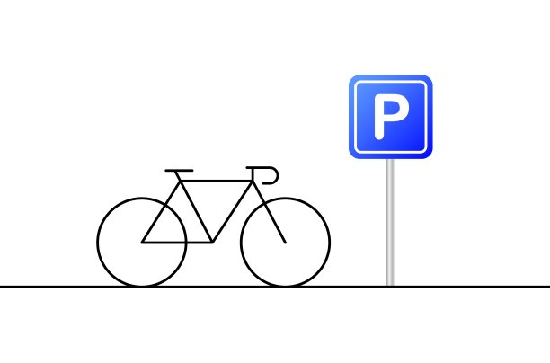 自行车停车。平面，彩色，自行车停放标志，自行车附近的标志。矢量图图片下载
