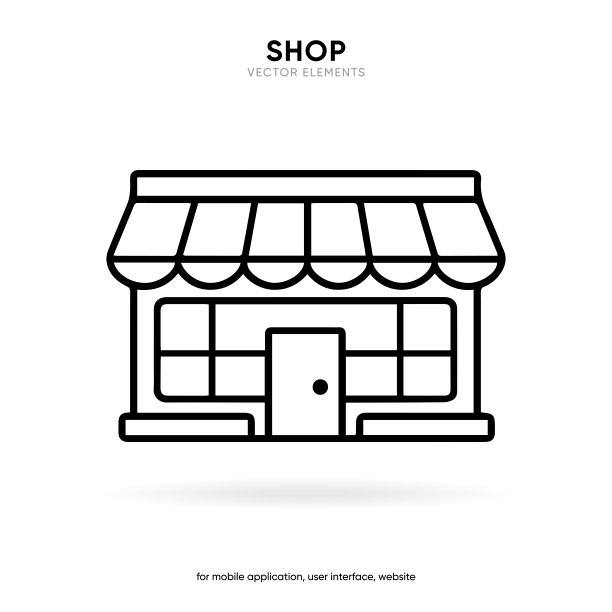 商店平面黑色和彩色图标。用于设计标志或图标的细线符号。参观刷卡购物等。网页或移动应用程序的单一高质量轮廓符号。商店轮廓象形图。图片下载