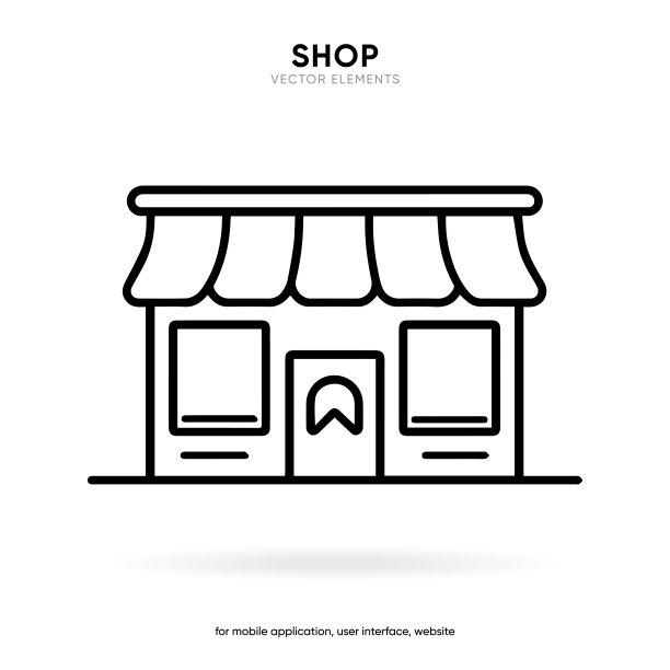 商店平面黑色和彩色图标。用于设计标志或图标的细线符号。参观刷卡购物等。网页或移动应用程序的单一高质量轮廓符号。商店轮廓象形图。图片下载
