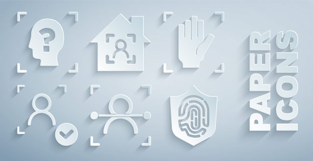 设置面部识别，掌纹，指纹屏蔽，智能家居与面部id和图标。向量图片下载