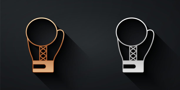 金和银拳击手套图标孤立的黑色背景。长影式。向量图片下载