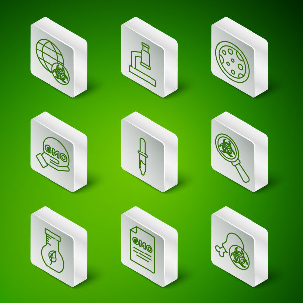 设置线转基因研究鸡，转基因，移液管，显微镜，试管和烧瓶和生物危害放大镜图标。向量图片下载