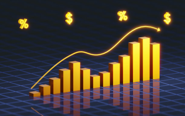 金融黄金图表股票货币投资金融业务增长货币洞察图表市场3d背景与符号美元和百分比黄金颜色和箭头。3d背景插图渲染图片下载