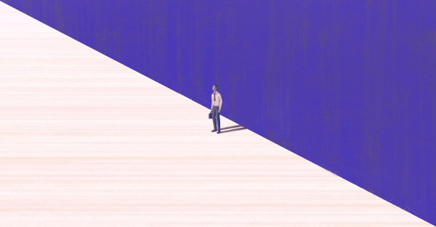 城市里孤独的商人。最小的艺术品。图片下载