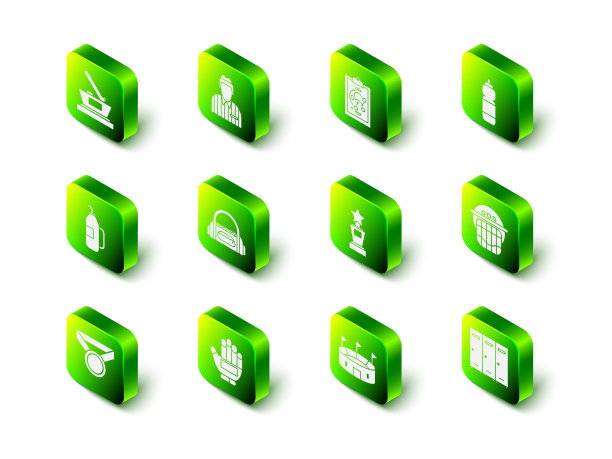 设置曲棍球裁判，裁判，仲裁者，规划策略，健身震动器，头盔，更衣室或更衣室，奖杯，体育场和手套图标。向量图片下载