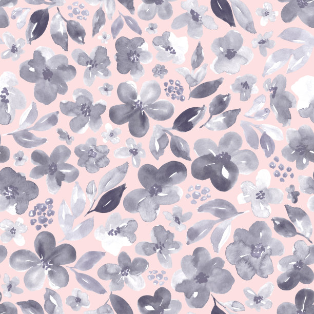 灰色和粉红色的水彩花卉。无缝模式。图片下载