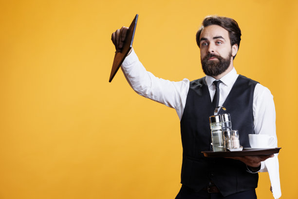 年轻的餐厅服务员在发菜单图片下载