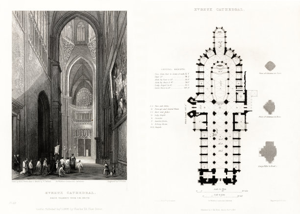 法国大教堂，埃夫勒大教堂，博韦，瓦兹，埃夫勒，法国古董雕刻，1837年图片下载