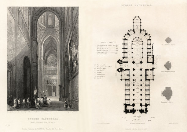 法国大教堂，埃夫勒大教堂，博韦，瓦兹，埃夫勒，法国古董雕刻，1837年图片下载