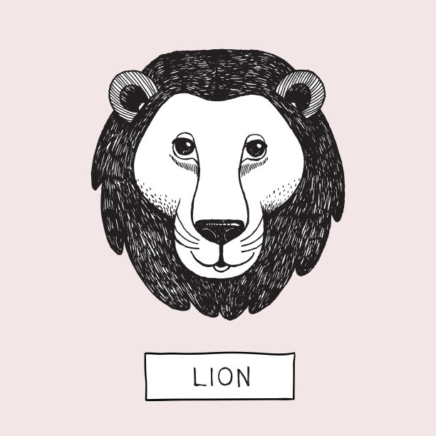 矢量手画墨笔狮头图片下载