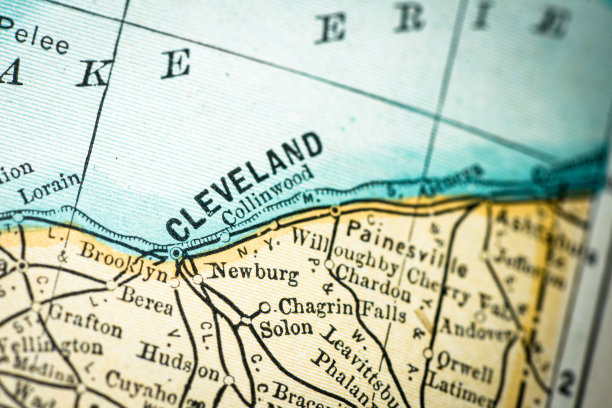 古董美国地图特写细节:克利夫兰，俄亥俄州图片下载