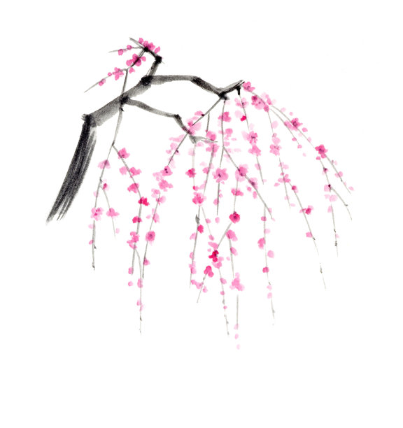 水墨画垂柳树插图图片下载