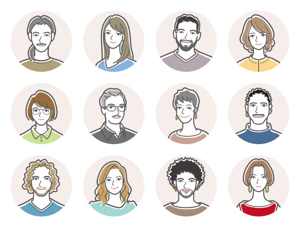 各种人的脸的插图。图片下载