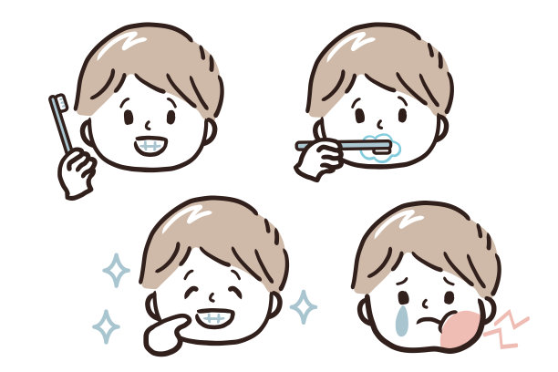 一个男孩刷牙时的面部表情图片下载