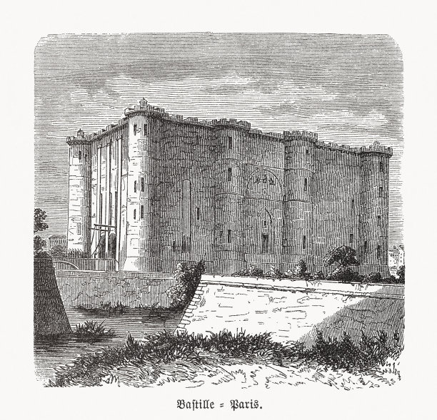 巴士底狱的历史观点，巴黎，法国，木刻，出版1893图片下载
