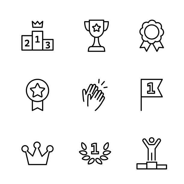 奖项图标集，获胜者，矢量轮廓图标。图片下载