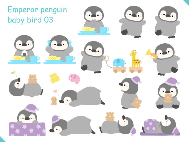 一套可爱的小企鹅与不同的活动。矢量插图。图片下载